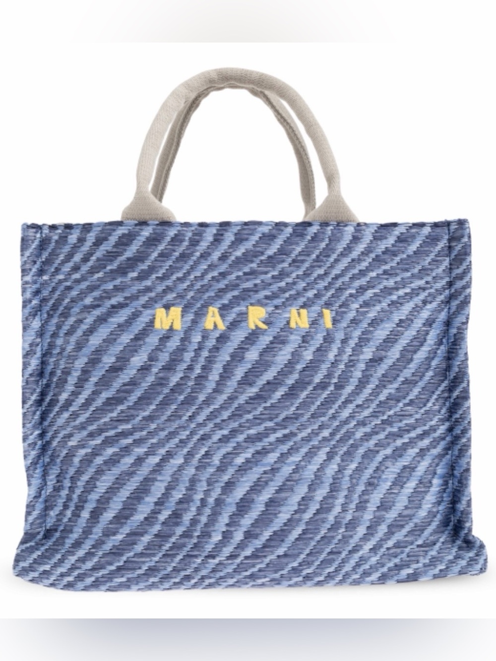 MARNI logo embroidered raffia tote shoulder bag